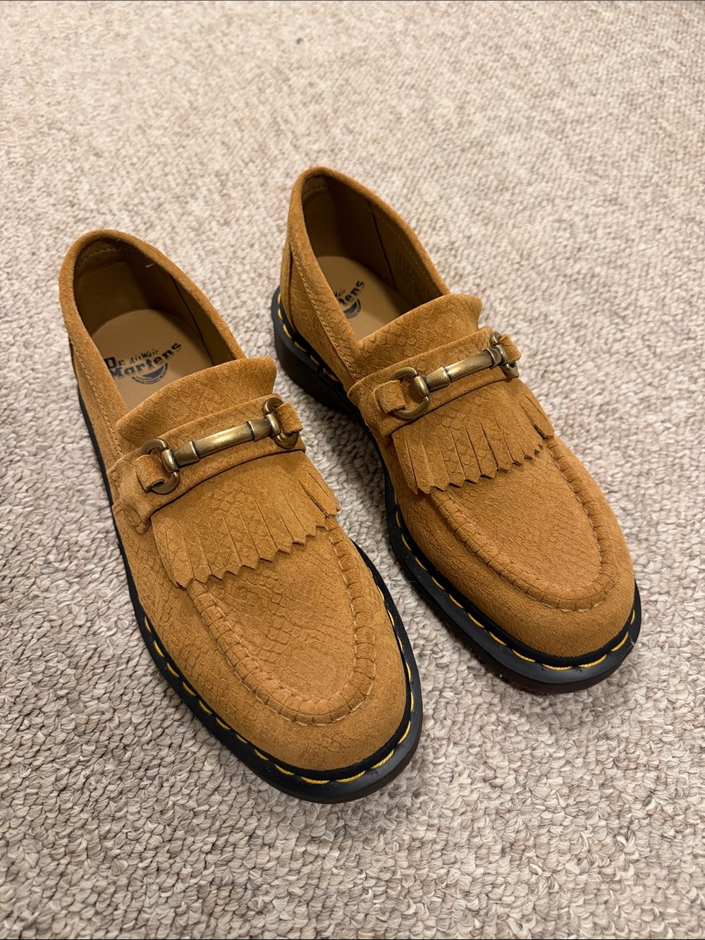 Dr. Martens Men's Suede Kiltie Loafers in Mustard